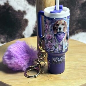 Purple Beagle Travel Mug with Fluffy Keychain